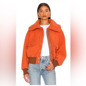 We The Free Orange Teddy Jacket with Brown Trim